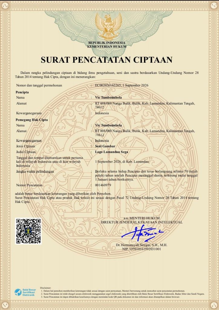 SERTIFIKAT HAK CIPTA LOGO & MEREK LAMANDAU SEGA’