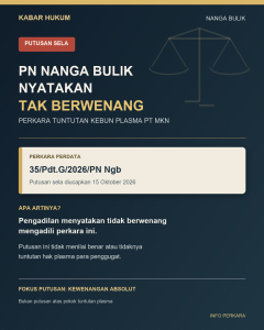 Putusan Sela Perkara Plasma PT MKN : PN Nanga Bulik Nyatakan Tak Berwenang, Nasib Tuntutan Petani Belum Terjawab